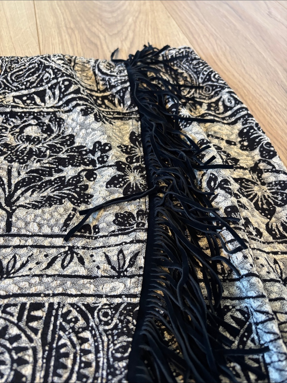 Joseph Ribkoff Black & Cream Fringe Wrap Skirt Size 10 - Picture 12 of 13